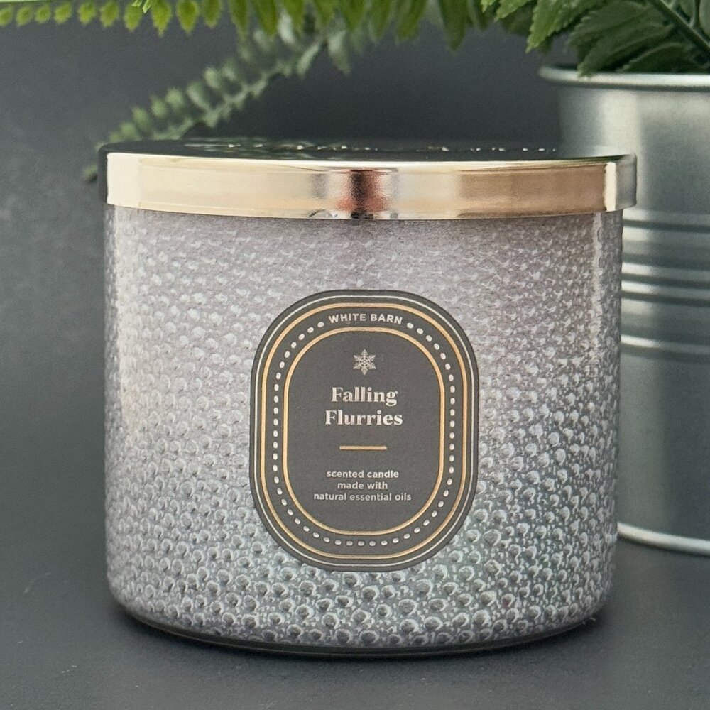 BBW Falling Flurries White Barn Bath & Body Works 3 Wick Candle